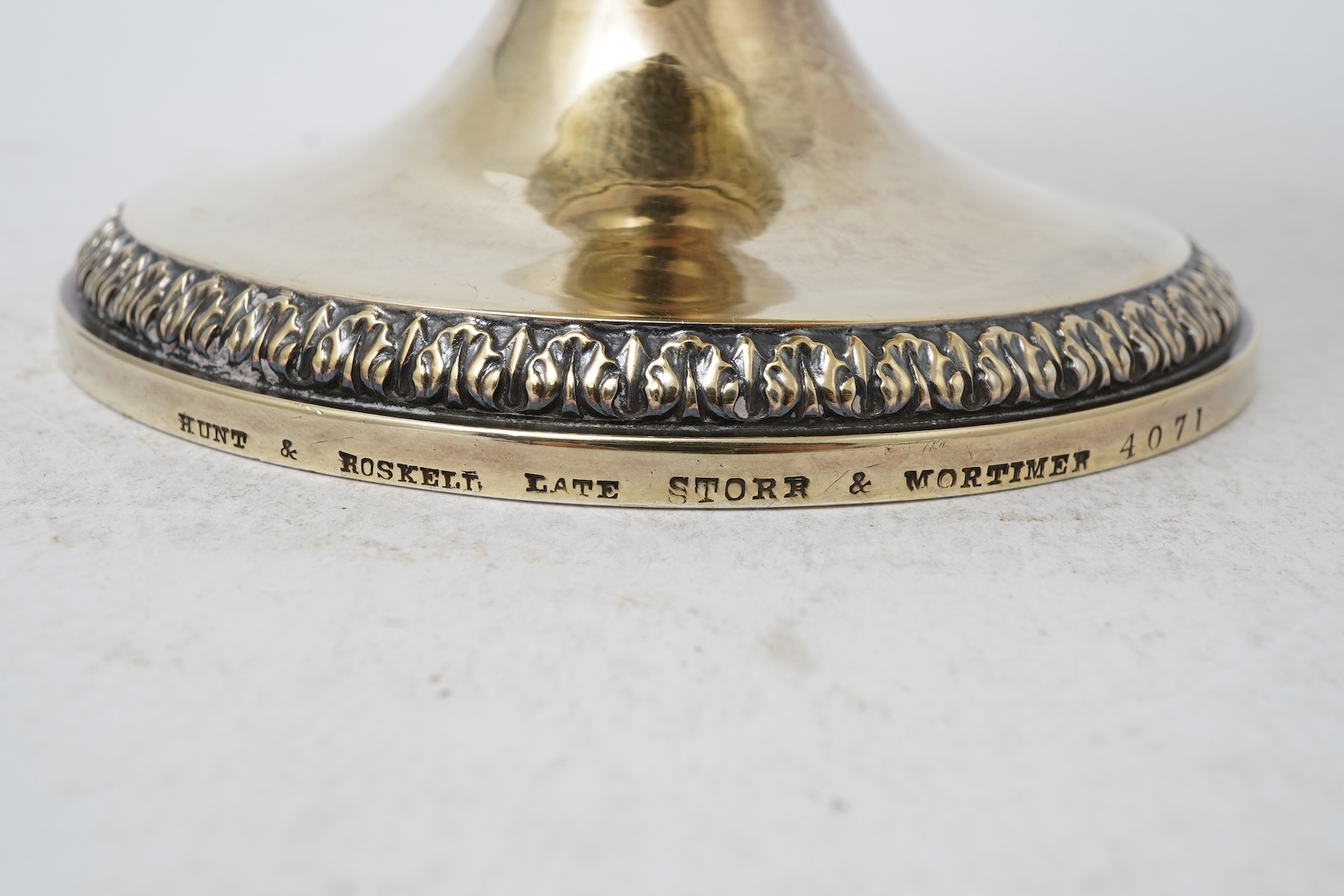 A good Victorian silver gilt pedestal claret jug by Hunt & Roskell, late Storr & Mortimer